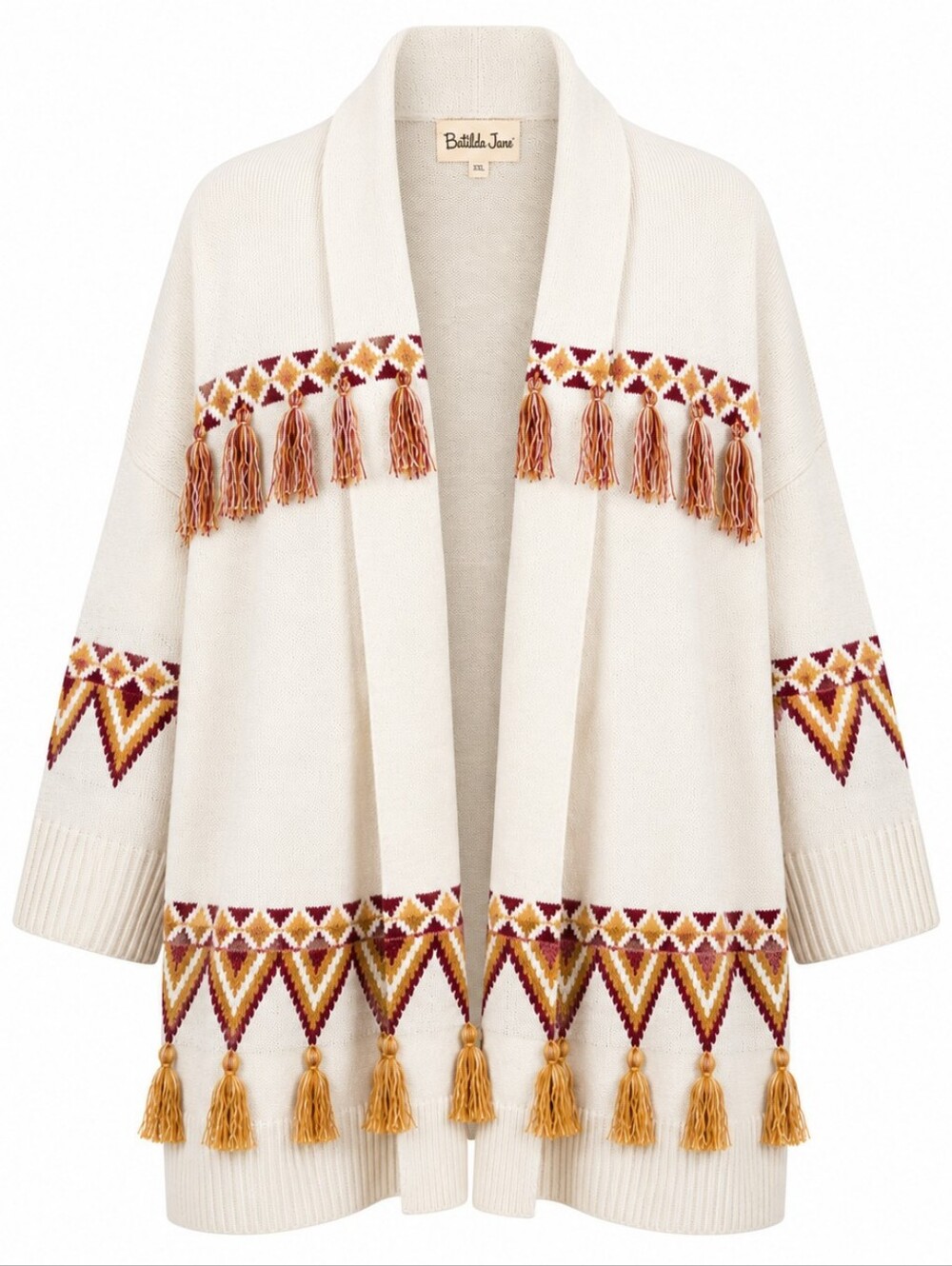 MATILDA JANE | Boho Southwestern Aztec Fringe Tassel Open Cardigan Sweater | XXL